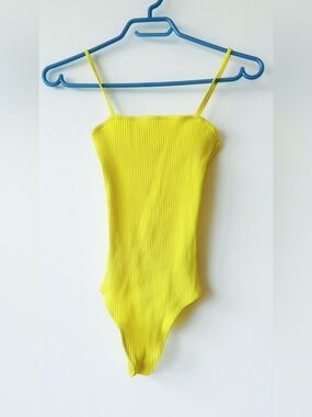 Wilfred Free Neon Yellow Ribbed Bodysuit size XXS